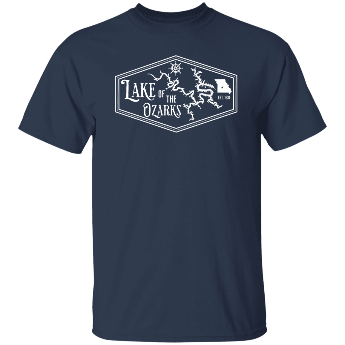 Lake Of The Ozarks Badge Design White Print T-Shirt