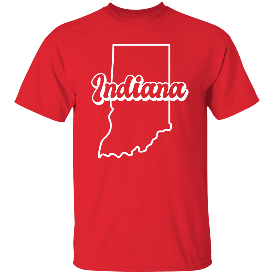Indiana State Outline White Print T-Shirt