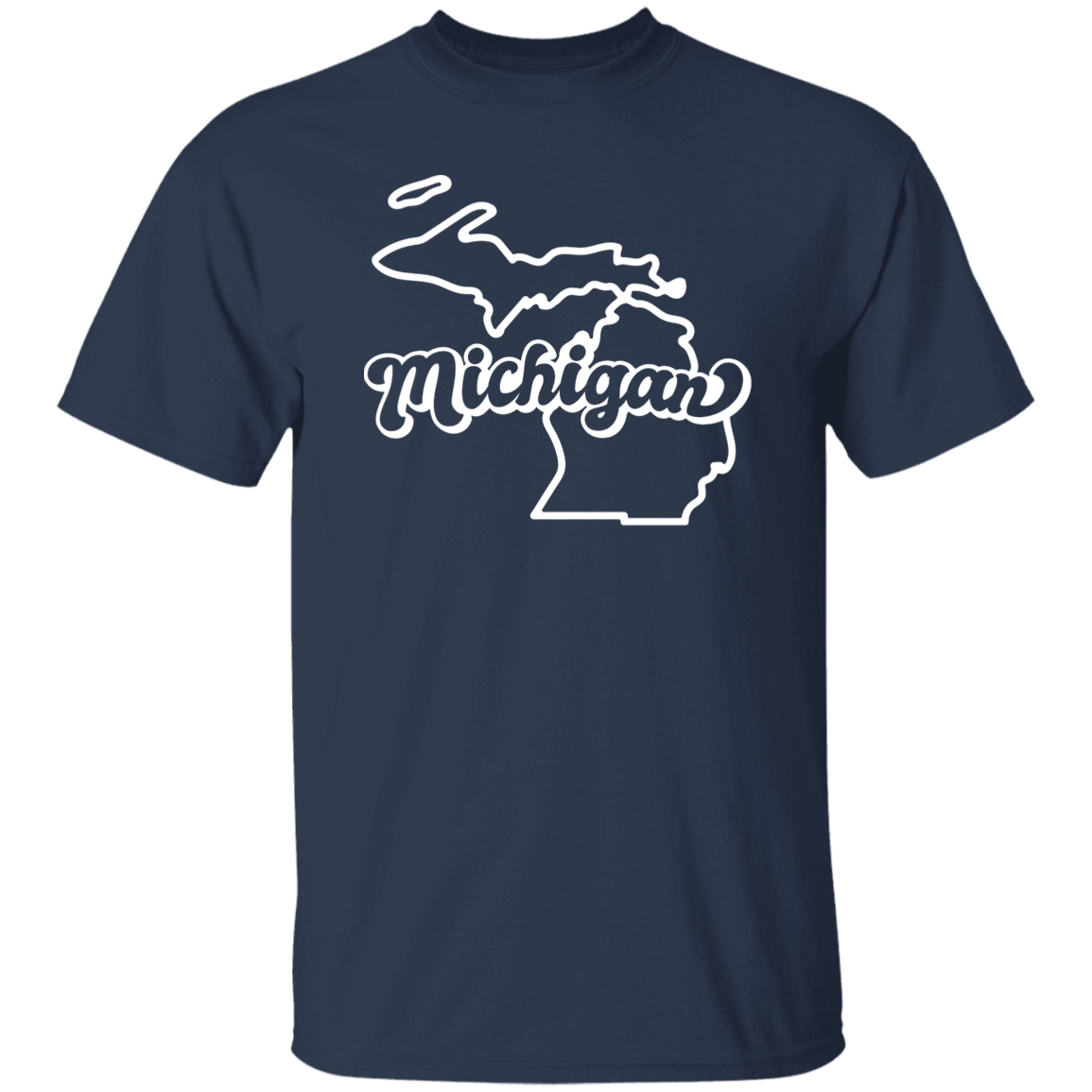 Michigan State Outline White Print T-Shirt