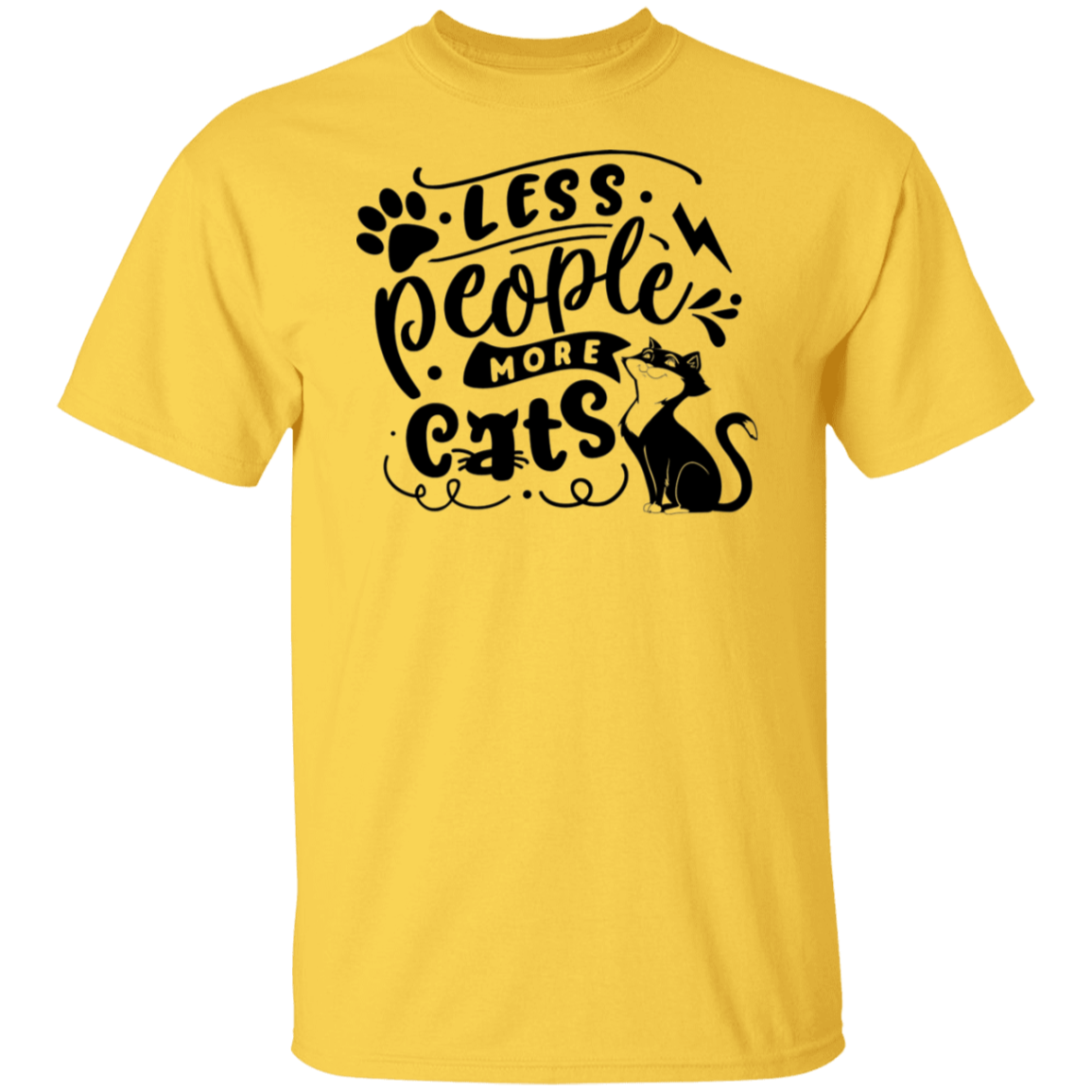 Less People More Cats Black Print T-Shirt