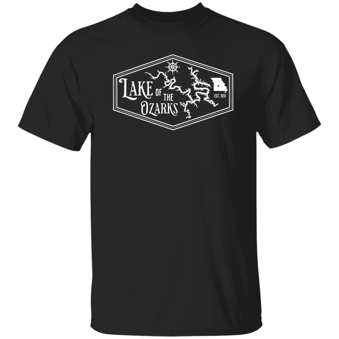 Lake Of The Ozarks Badge Design White Print T-Shirt