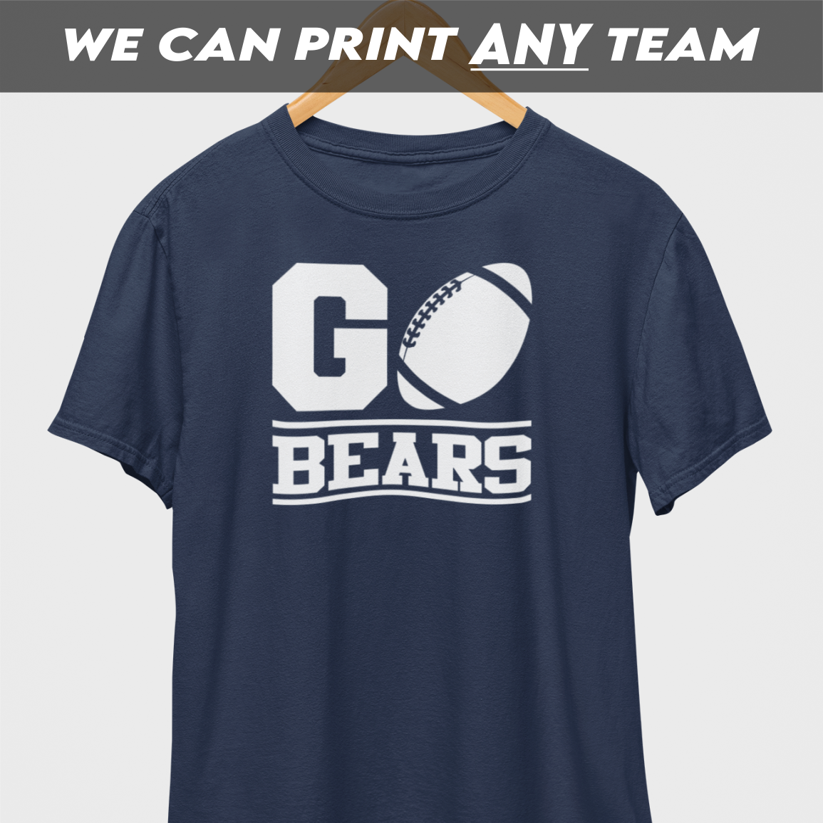 Go Bears Football White Print T-Shirt