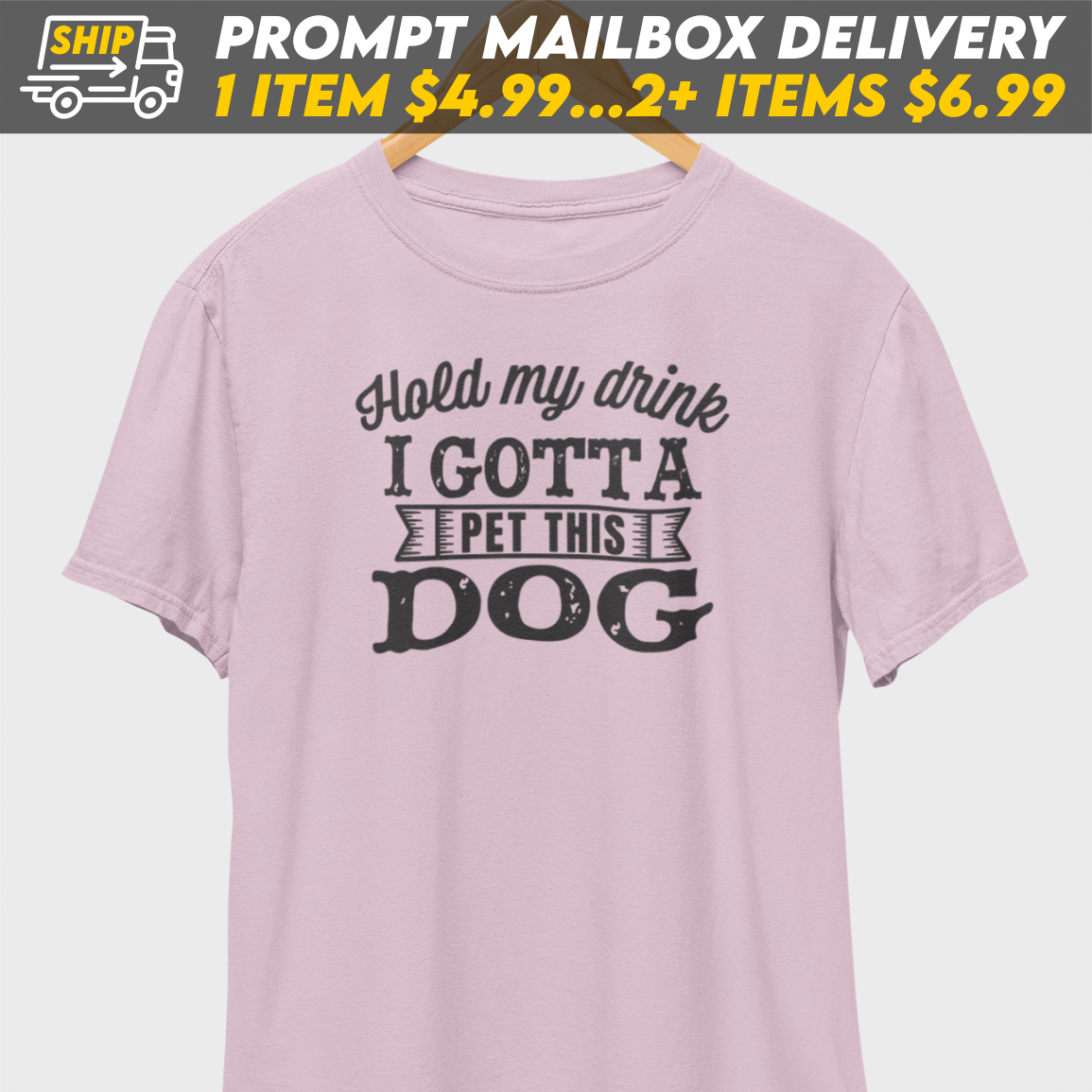 Hold My Drink Dog Black Print T-Shirt