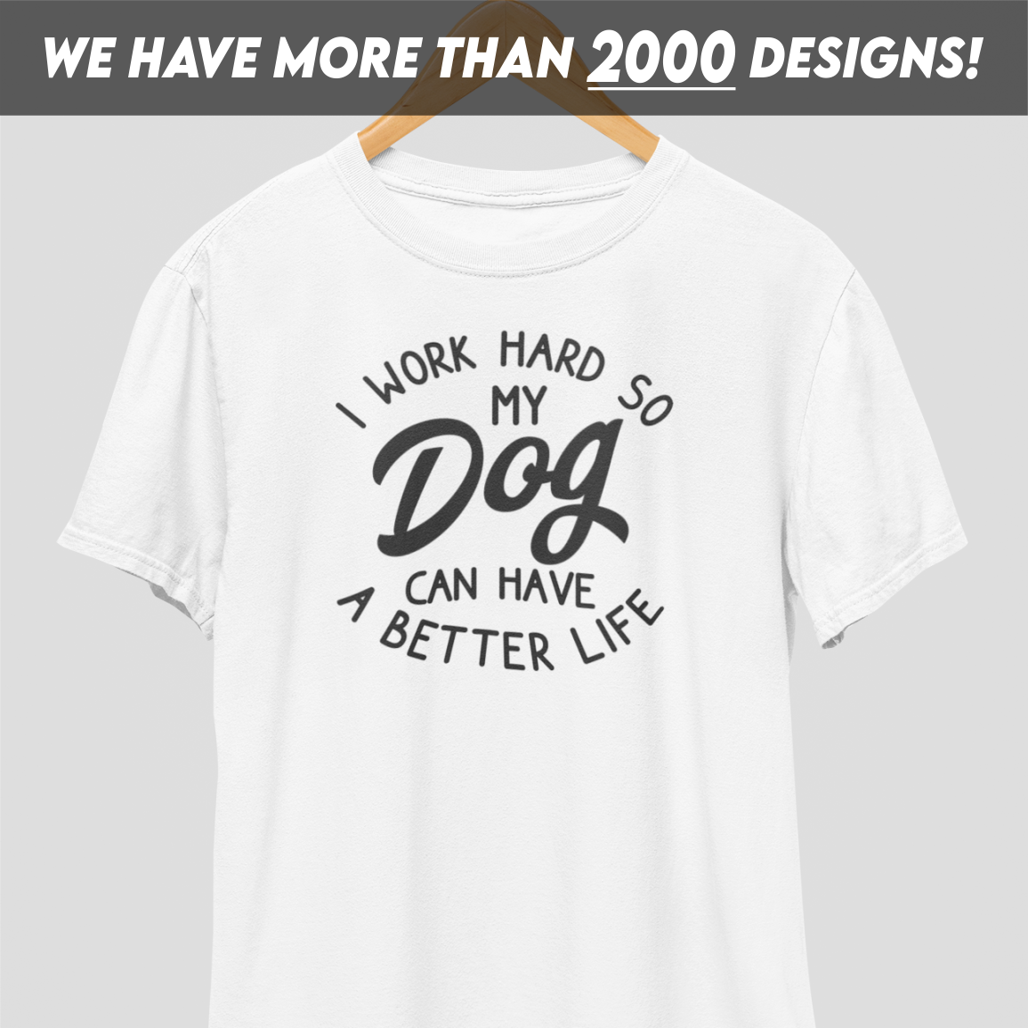 I Work Hard Dog Black Print T-Shirt