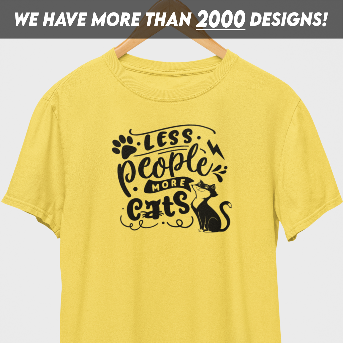 Less People More Cats Black Print T-Shirt