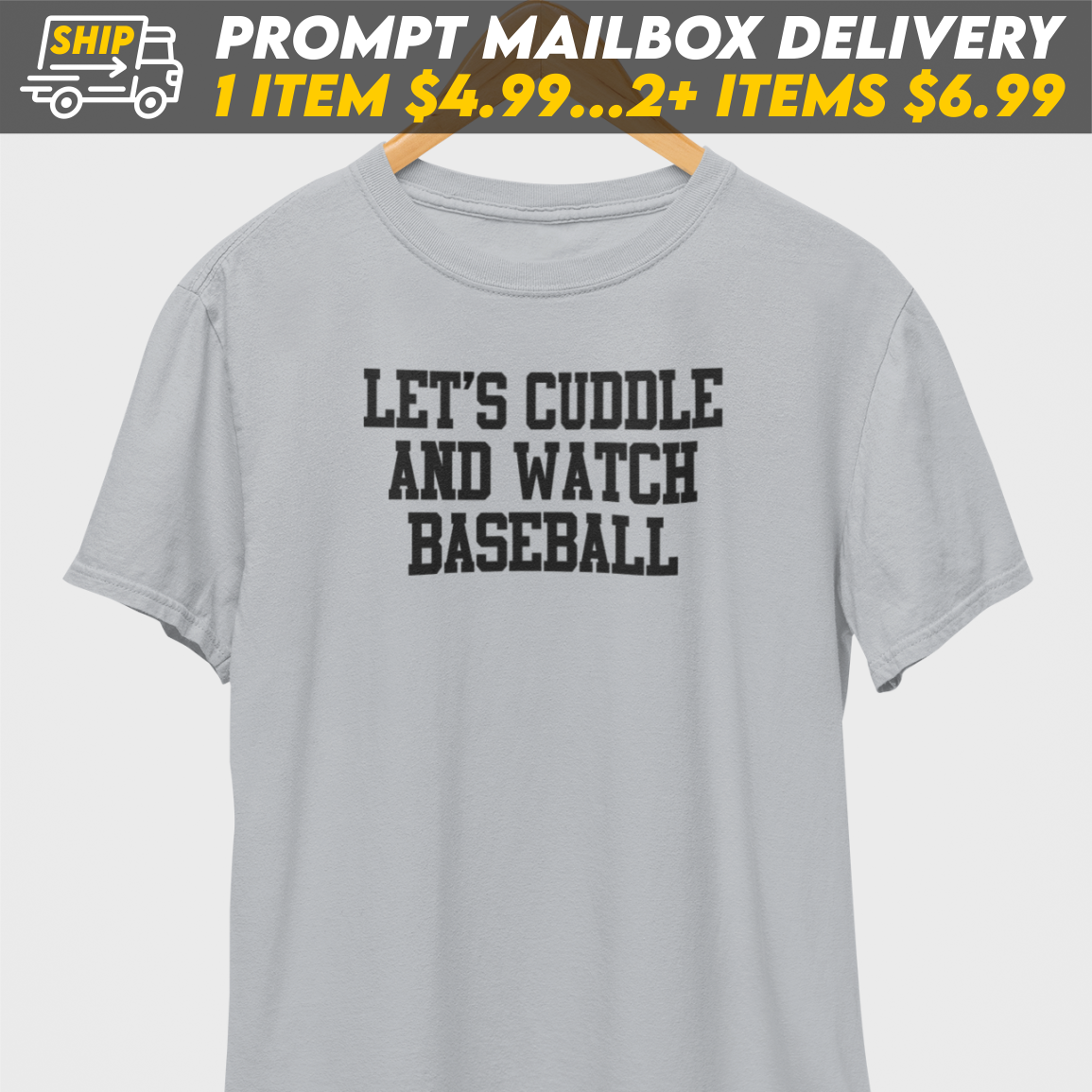 Let's Cuddle Watch Baseball Black Print T-Shirt
